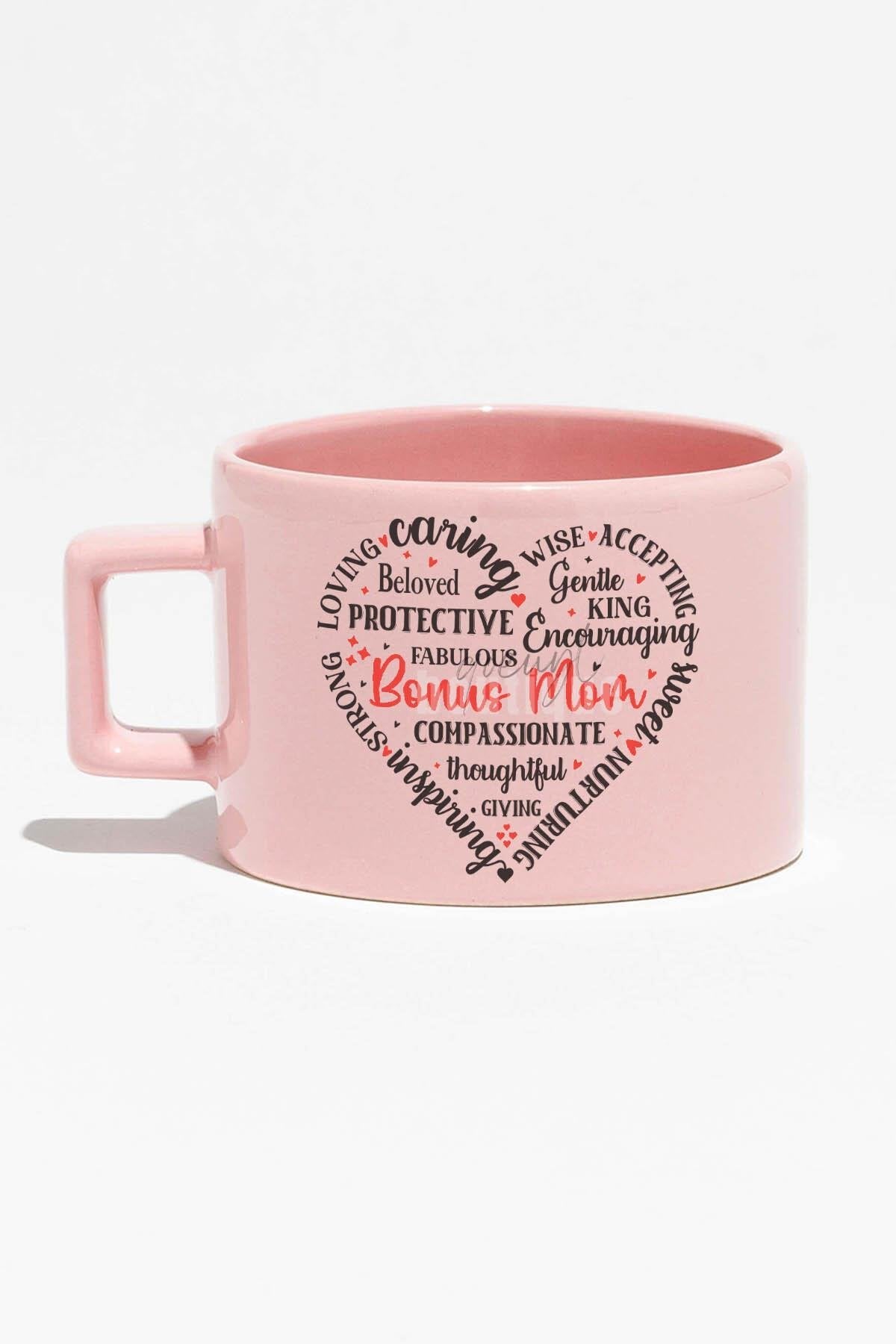 Mom Kalp Şekilli Yazılı Baskılı Anneler Günü Hediyelik Mavi Dikdörtgen Kulplu Fincan Kupa Bardak