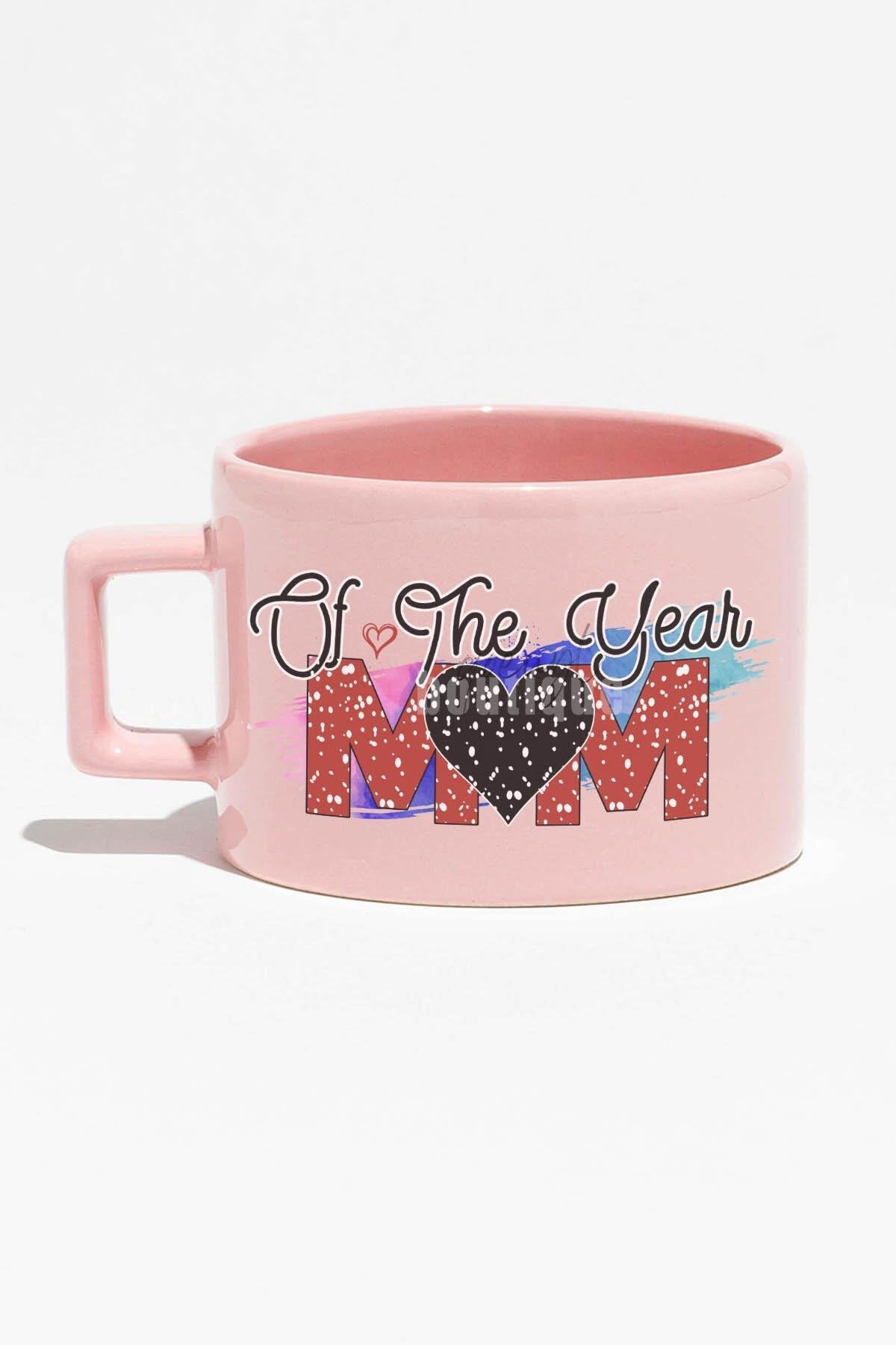 Mom Of The Year No:2 Baskılı Anneler Günü Hediyelik Mavi Dikdörtgen Kulplu Fincan Kupa Bardak