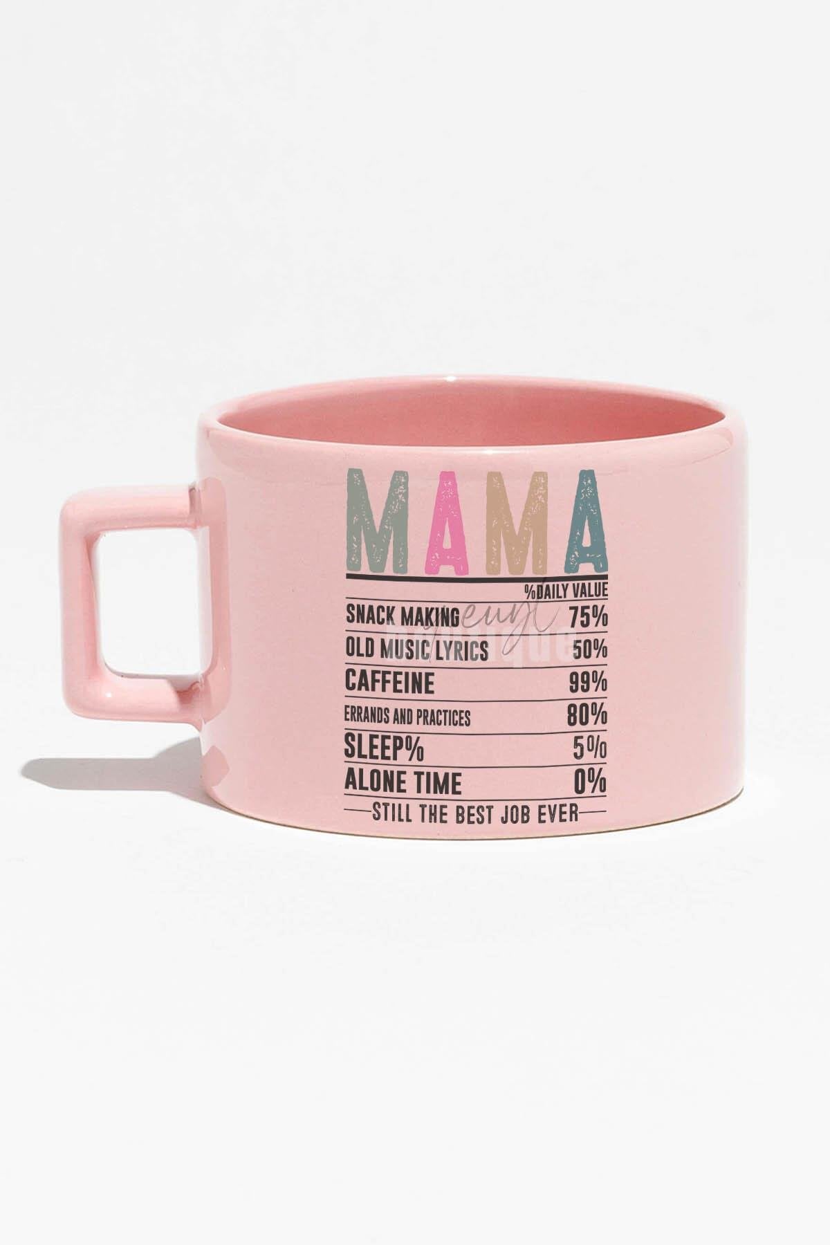 Mother Besin Tablosu Baskılı Anneler Günü Hediyelik Mavi Dikdörtgen Kulplu Fincan Kupa Bardak