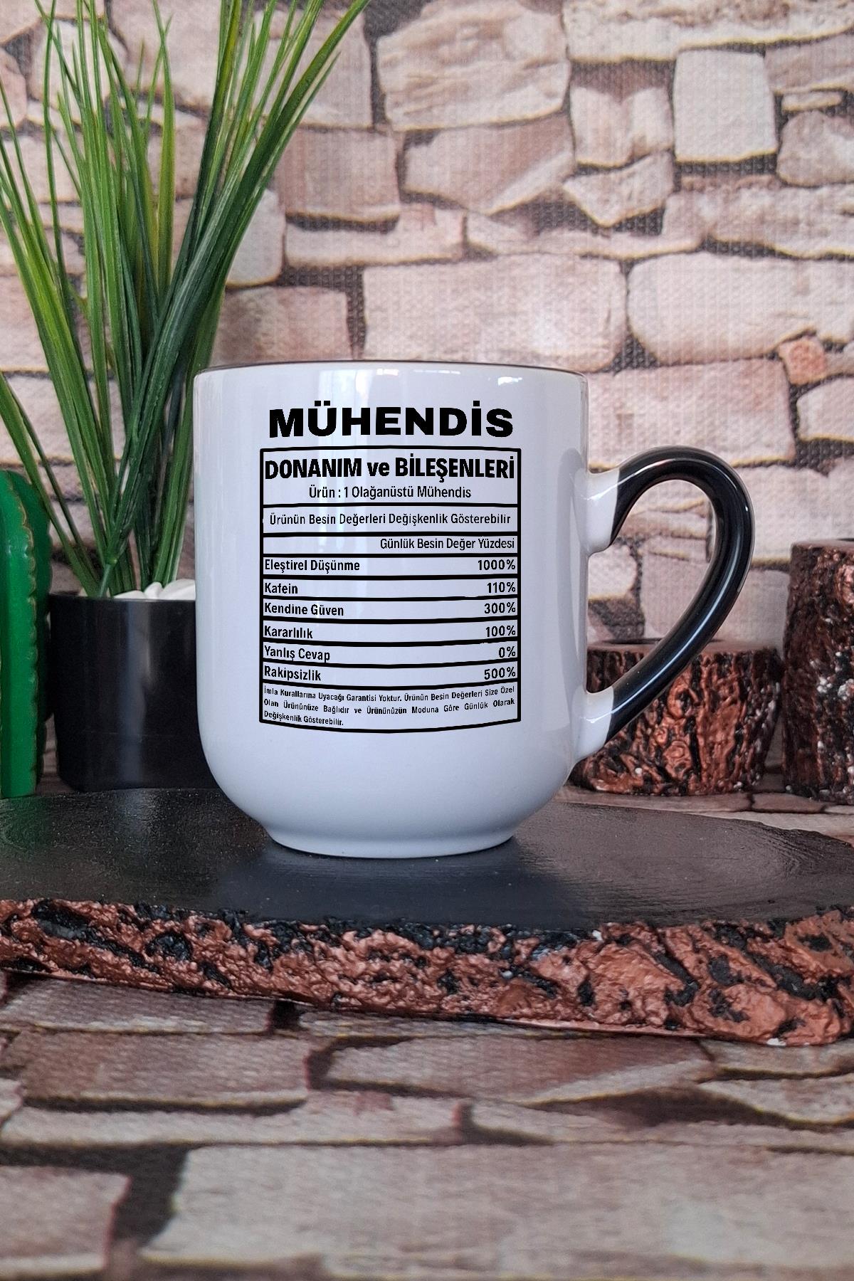 Mühendis Donanım Özellikleri Baskılı İçi ve Kulpu Siyah Renkli Premium Kupa Bardak