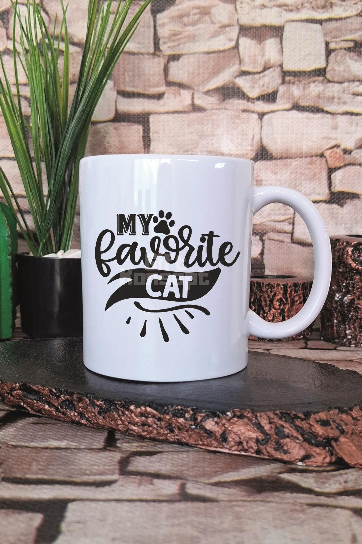 My Favorite Cat Baskılı Kedisever En Sevdiğim Kedi Hediyelik Baskılı Çay Kahve Sunum Kupa Bardak