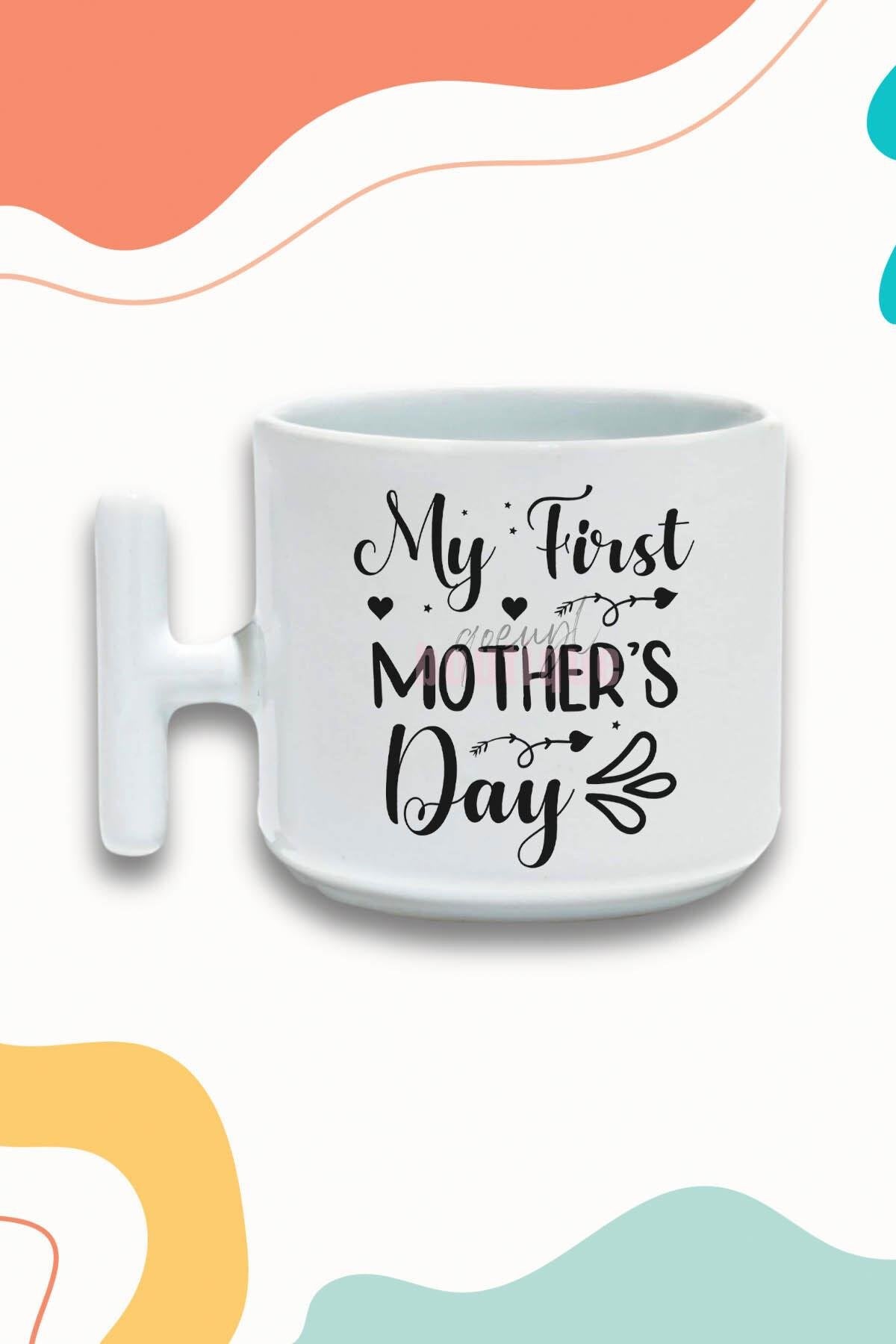 My First Mother's Day Baskılı Anneler Günü Hediyelik T Kulplu Latte Fincanı Kupa Bardak