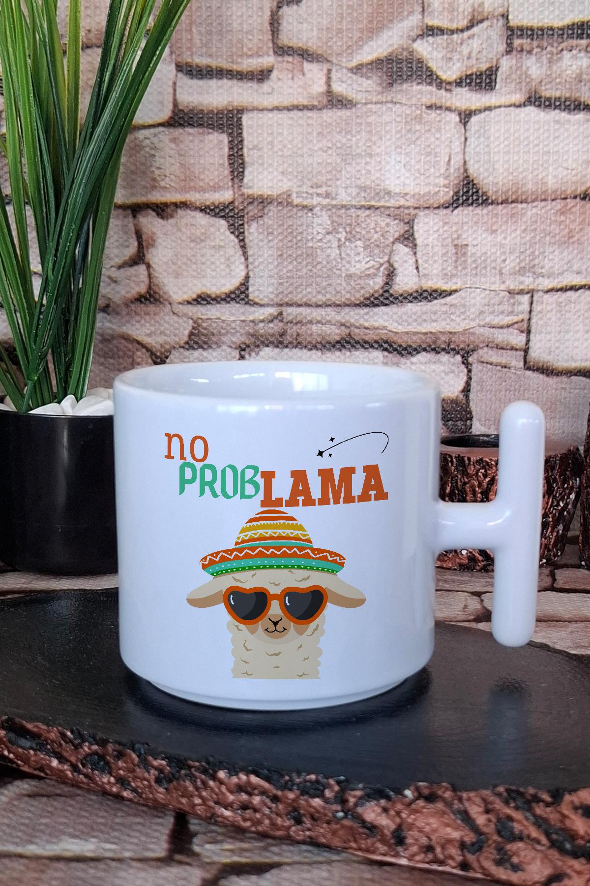 No Problama-Lama Baskılı Komik Hediyelik T Kulplu Fincan/Kupa Bardak