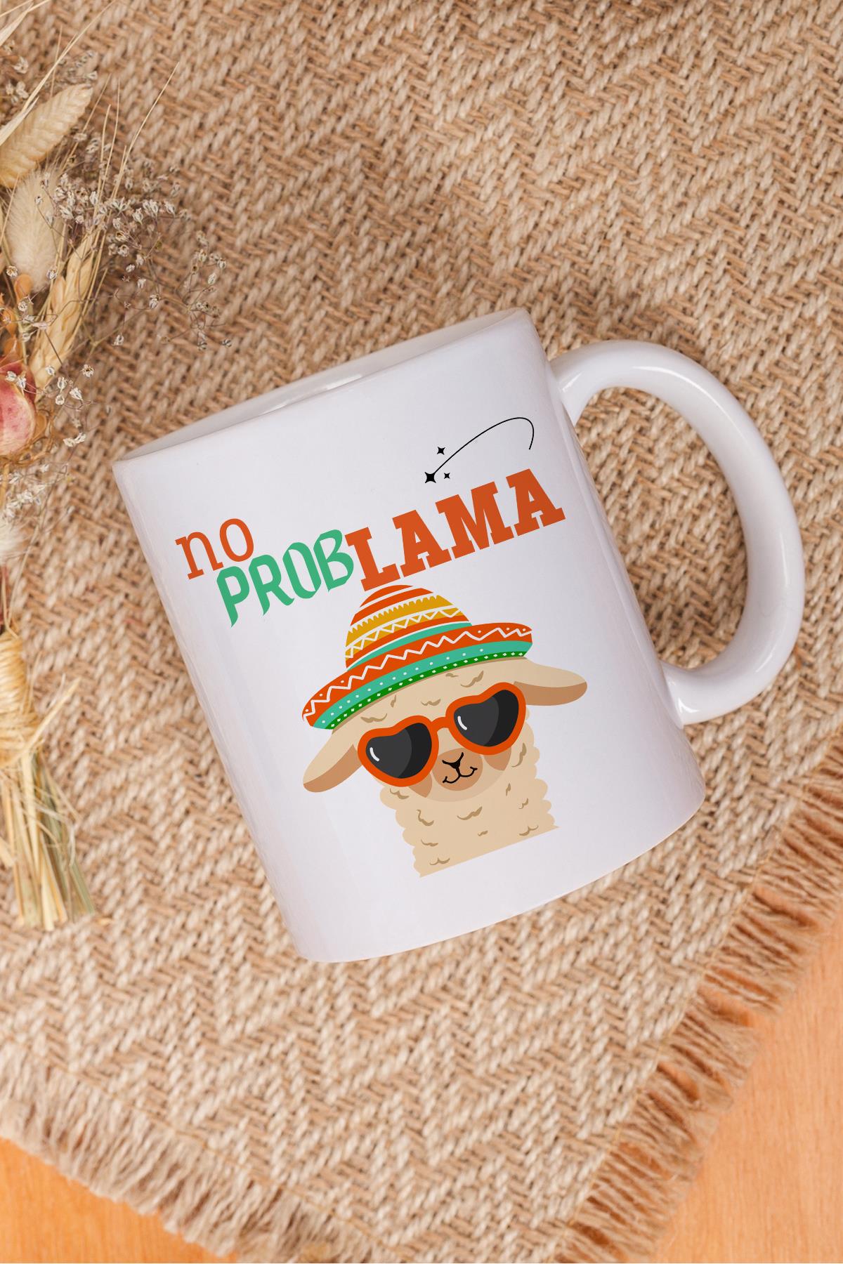 No Problama-Lama Baskılı Komik Hediyelik Beyaz Kupa Bardak