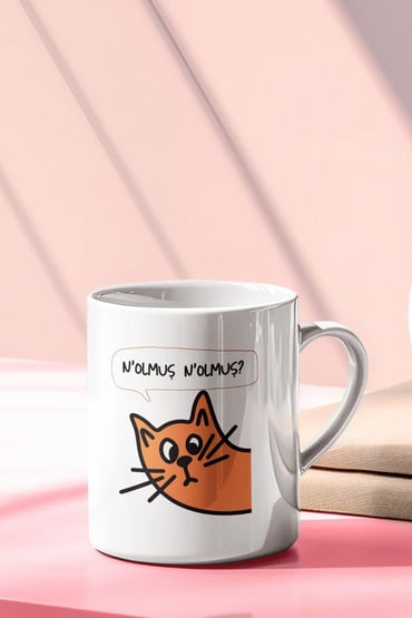 Nolmuş? Meraklı Kedi Baskılı Eğlenceli Hediyelik Beyaz Kupa Bardak
