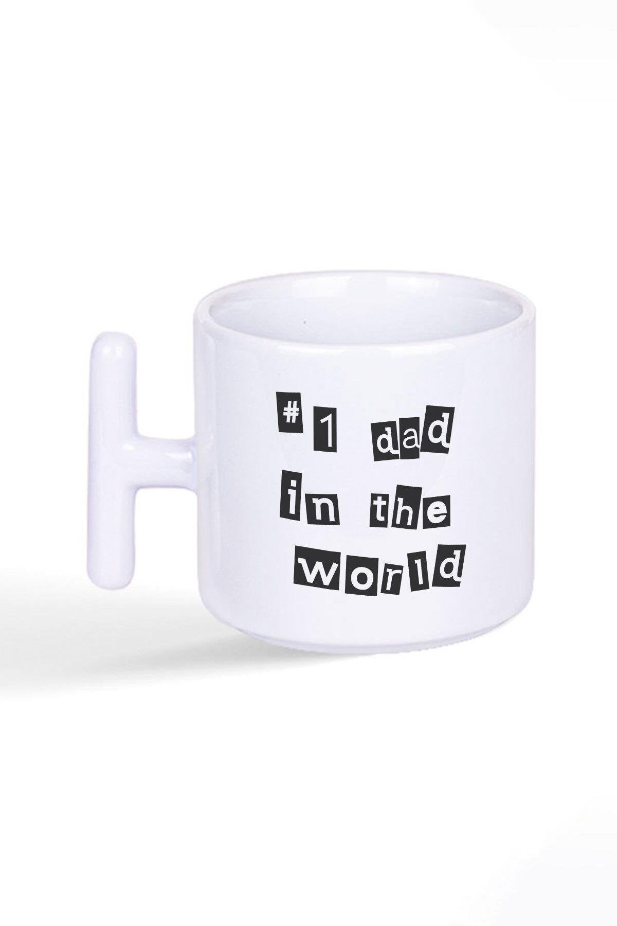 Number 1 Dad In The World Babalar Günü Hediye Baskılı Latte Fincanı T Kulplu Kupa Bardak