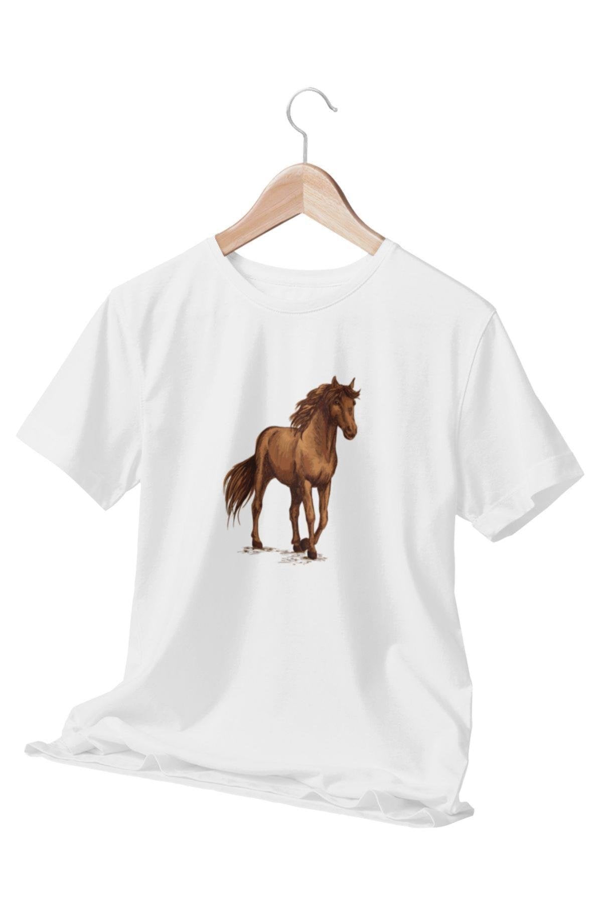Özgür Ruhun Dansı -At- Baskılı Beyaz Erkek T-Shirt