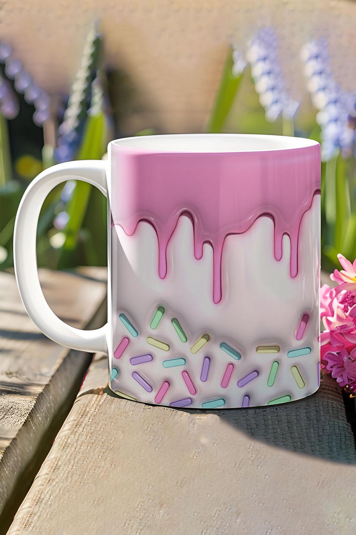 Pasta Dilimi 3D Tasarım Görünümlü Baskılı Kupa Bardak Mug