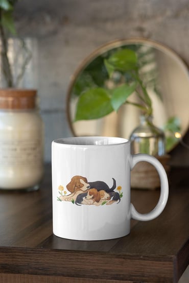 Patili Yavruların Neşesi-Köpek Baskılı Beyaz Kupa Bardak