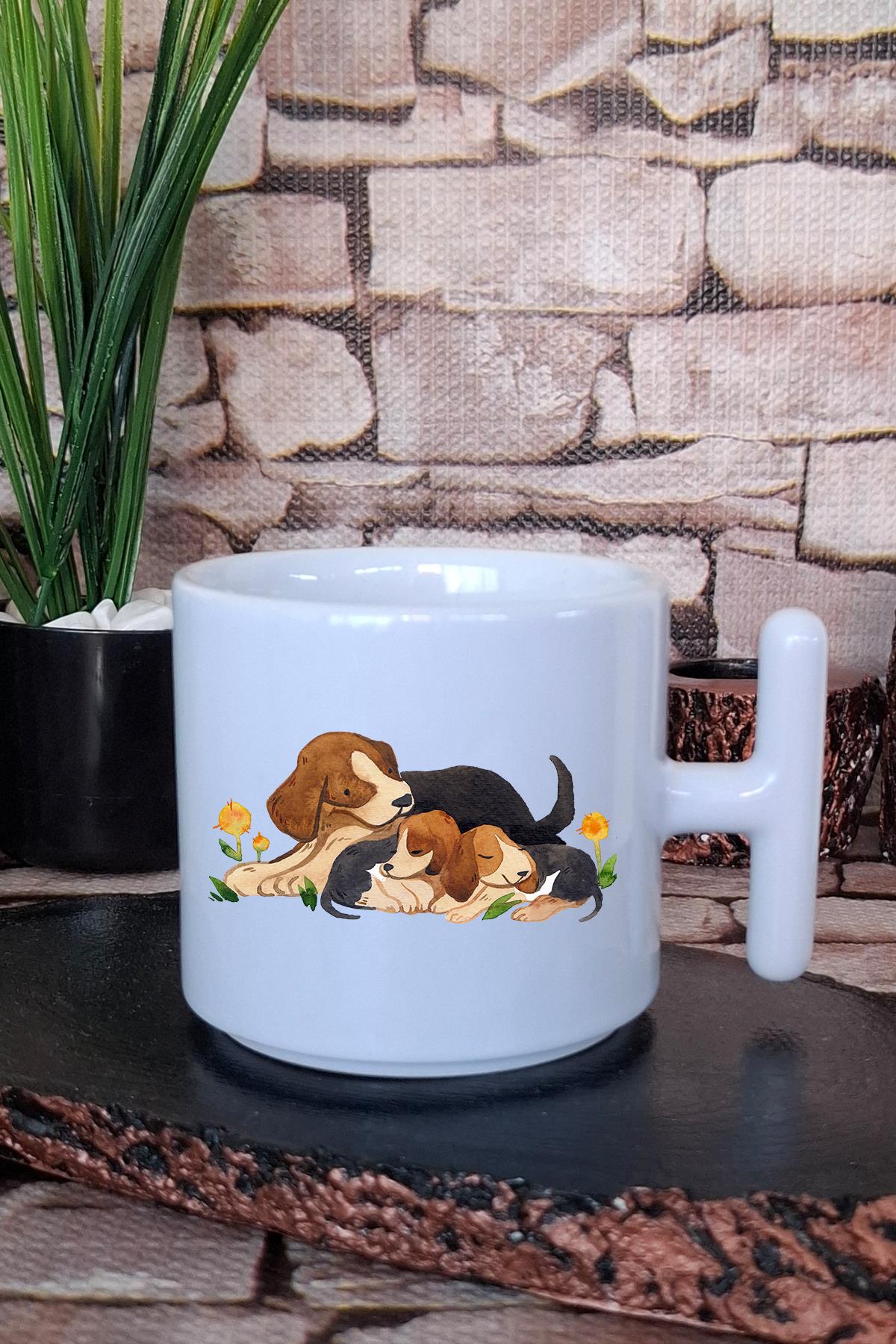 Patili Yavruların Neşesi-Köpek Baskılı T Kulplu Latte Fincanı Kupa Bardak