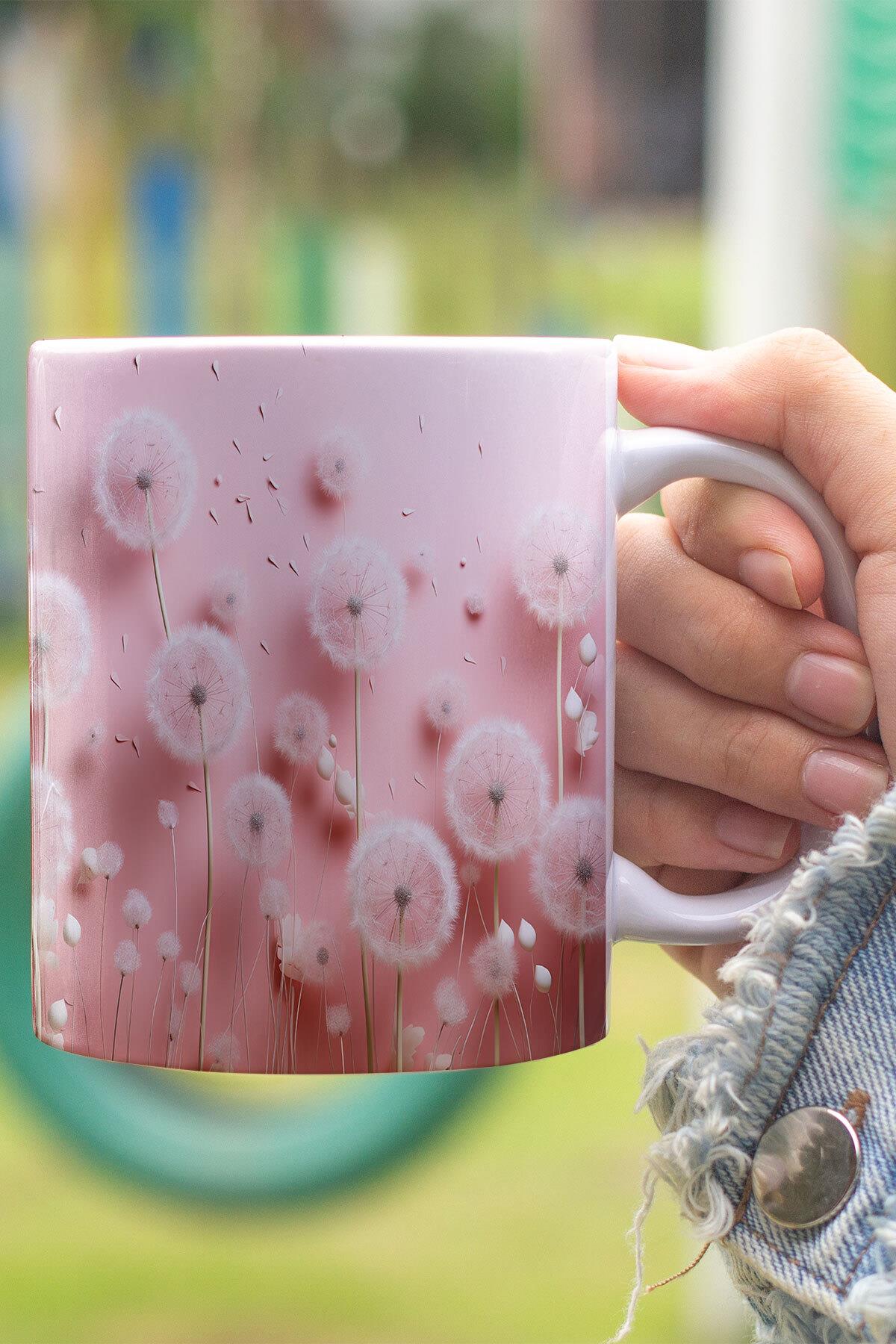 Pink Dandelion 3D Tasarım Görünümlü Baskılı Kupa Bardak Mug