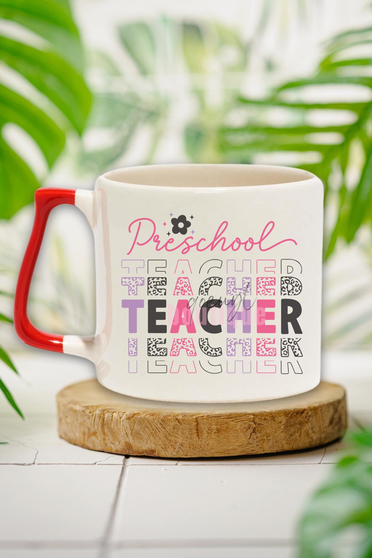 Preschool Teacher Renkli Okul Öncesi Öğretmeni Hediyelik Kulplu Kupa Bardak