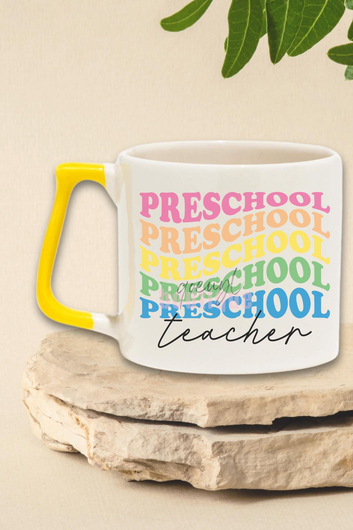 Preschool Teacher Yazılı Okul Öncesi Öğretmeni Hediyelik Kulplu Kupa Bardak