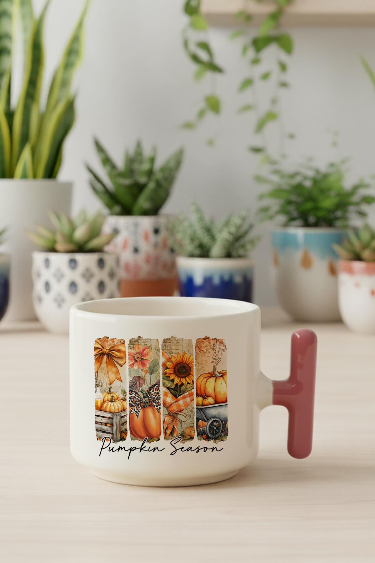 Pumpkin Season Baskılı Hediyelik T Kulplu Latte Fincanı Kupa Bardak