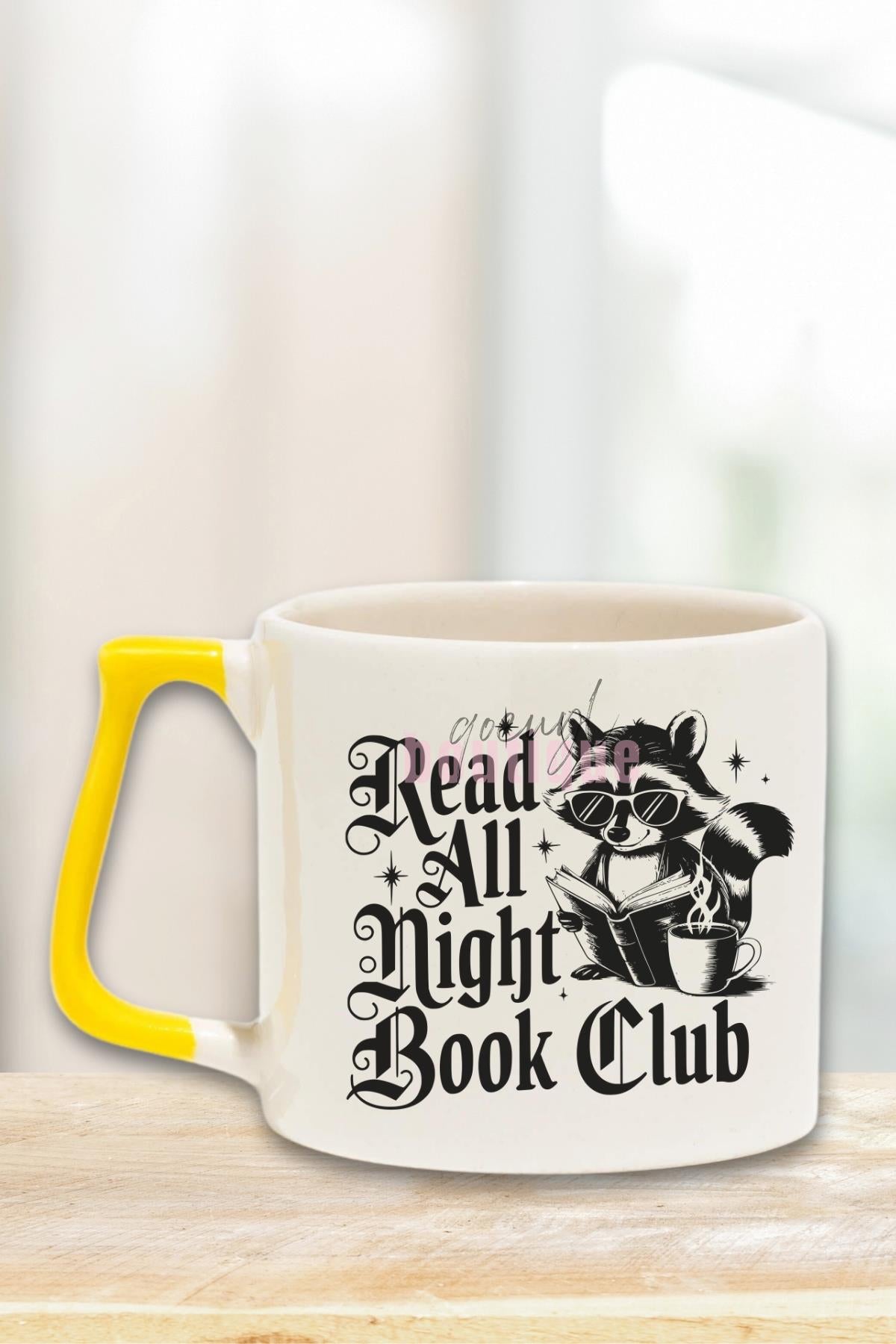 Read All Night Book Club Temalı Gece Okuma Grubu Hediyelik Kulplu Kupa Bardak