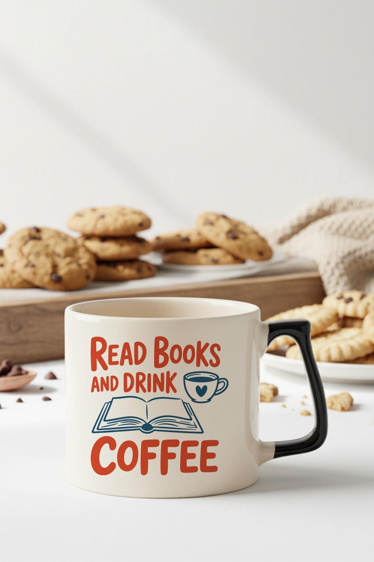 Read Books And Coffee No:2 Baskılı Siyah D Kulplu Kupa Bardak