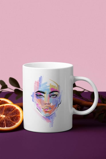 Renkli Kadın Portresi Baskılı Kupa Bardak