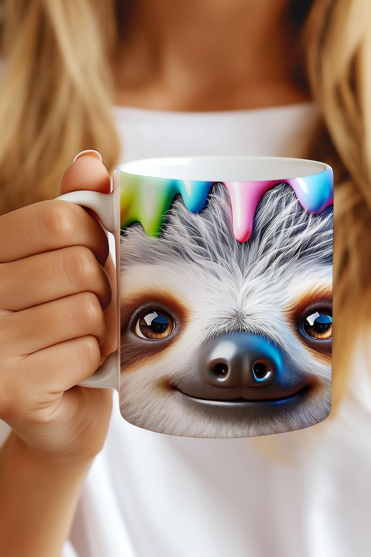 Renkli Sevimli Hayvanlar No:1 3D Tasarım Görünümlü Baskılı Kupa Bardak Mug