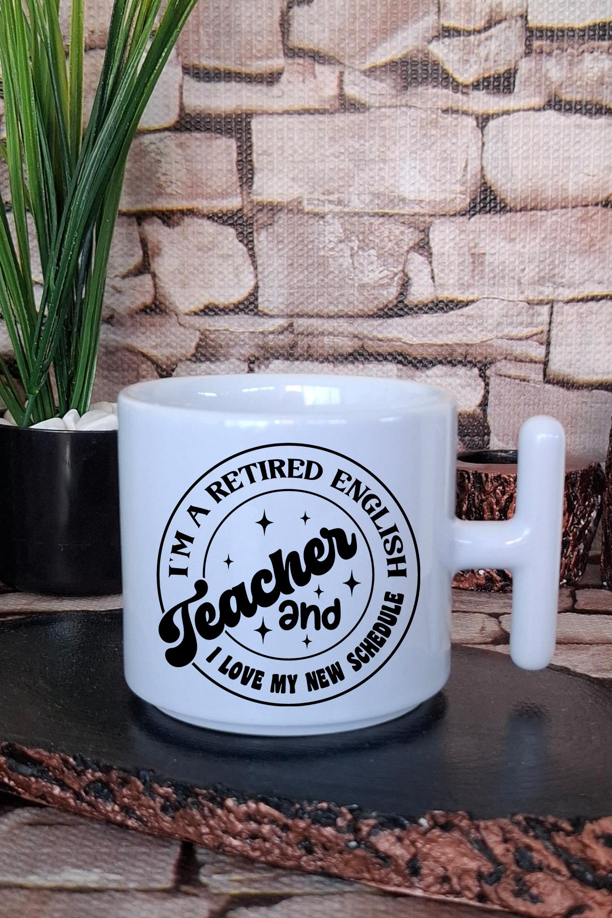 Retired English Teacher Love Schedule Baskılı İngilizce Öğretmen T Kulplu Latte Fincanı Kupa Bardak