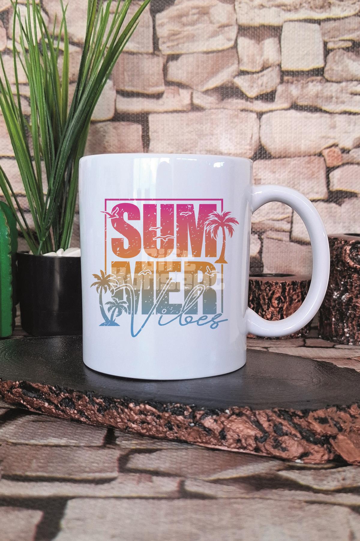Retro Summer Vibes Palmiye Baskılı Hediyelik Kupa Bardak