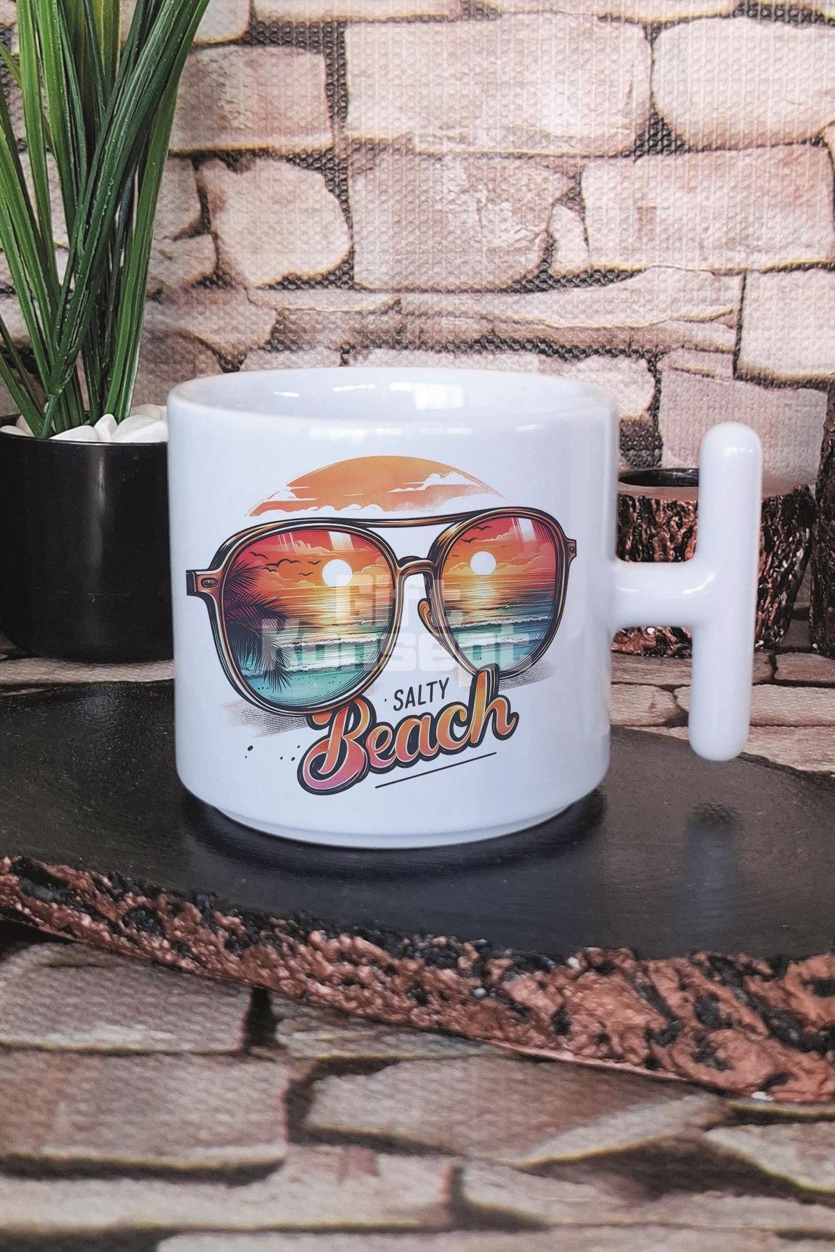 Salty Beach Baskılı T Kulplu Latte Fincanı Kupa Bardak