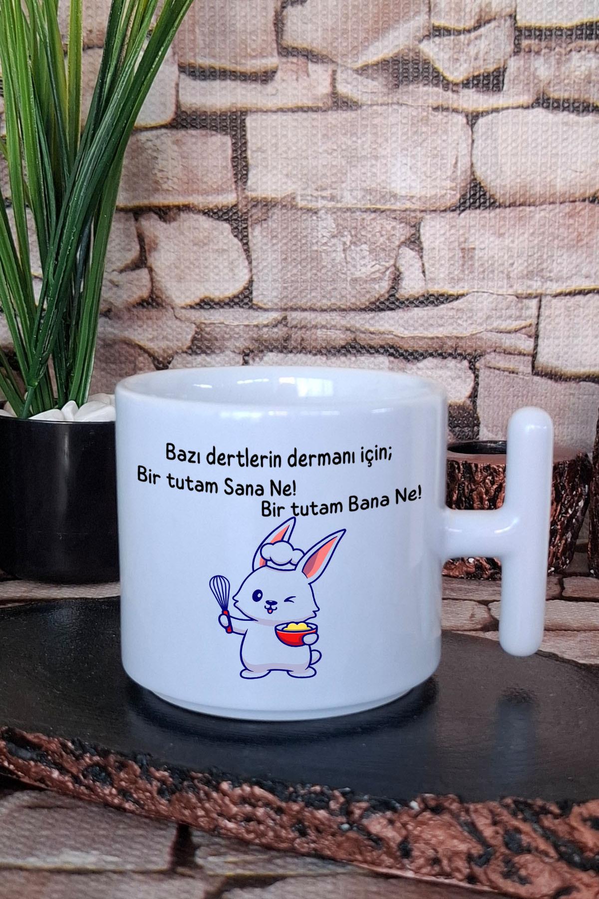 Sana ne Bana ne-Tavşan Baskılı Eğlenceli Hediyelik T Kulplu Latte Fincanı Kupa Bardak