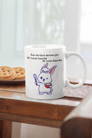 Sana ne Bana ne-Tavşan Baskılı Eğlenceli Hediyelik Beyaz Kupa Bardak