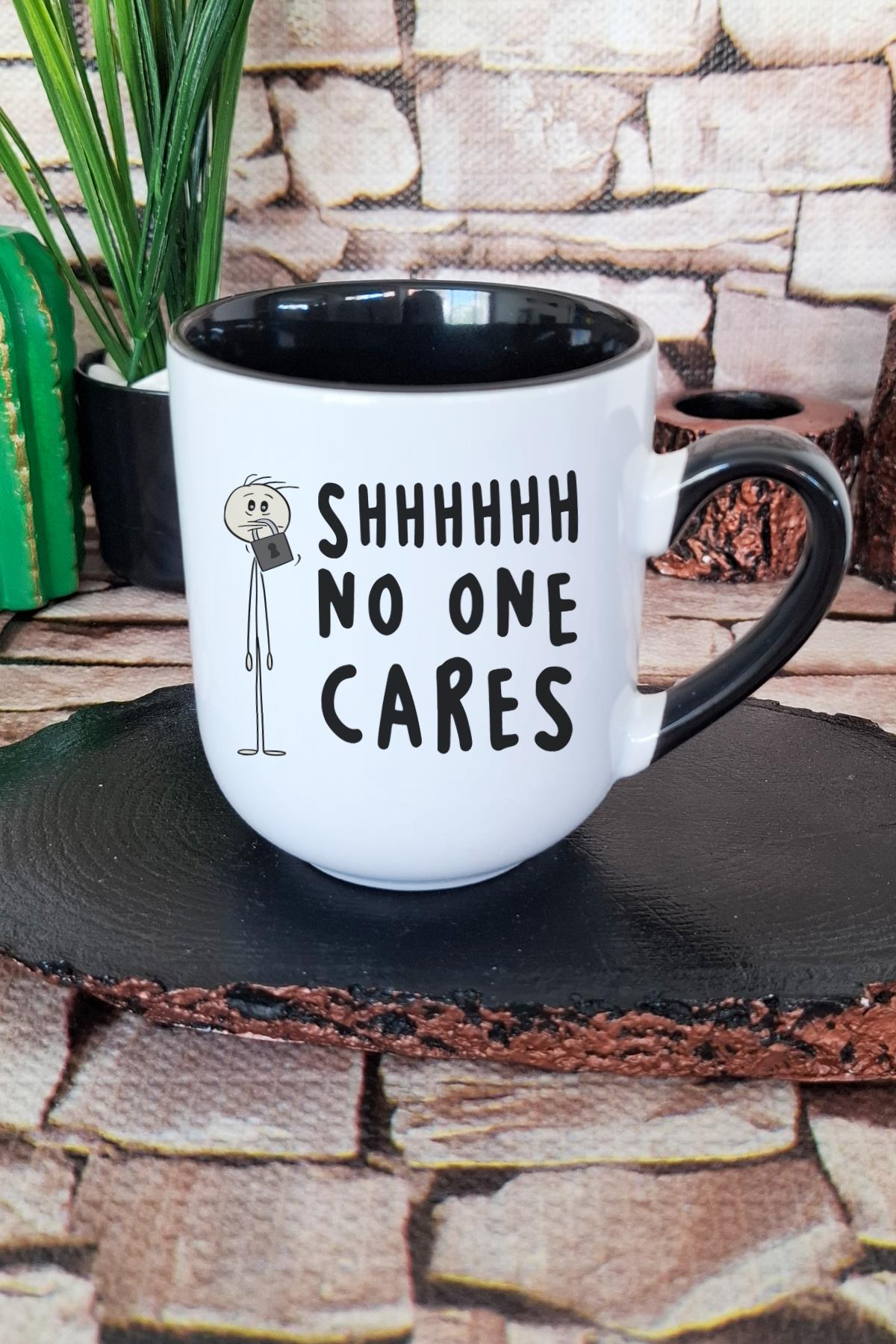 Sarkastik No One Cares Baskılı İçi ve Kulpu Siyah Renkli Premium Kupa Bardak