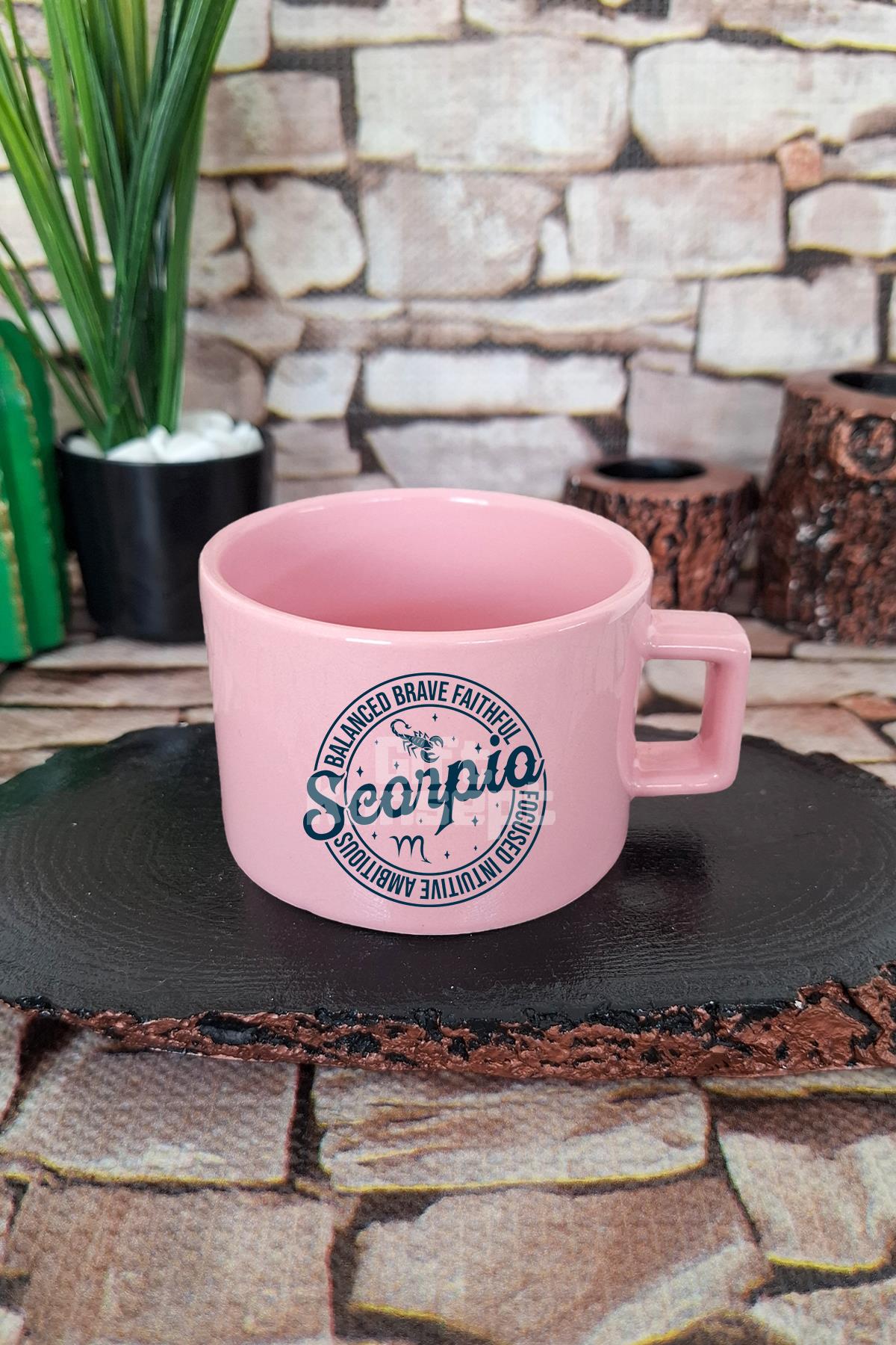 Scorpio Traits Baskılı Akrep Burcu Kare Kulplu Fincan Mavi Kupa Bardak