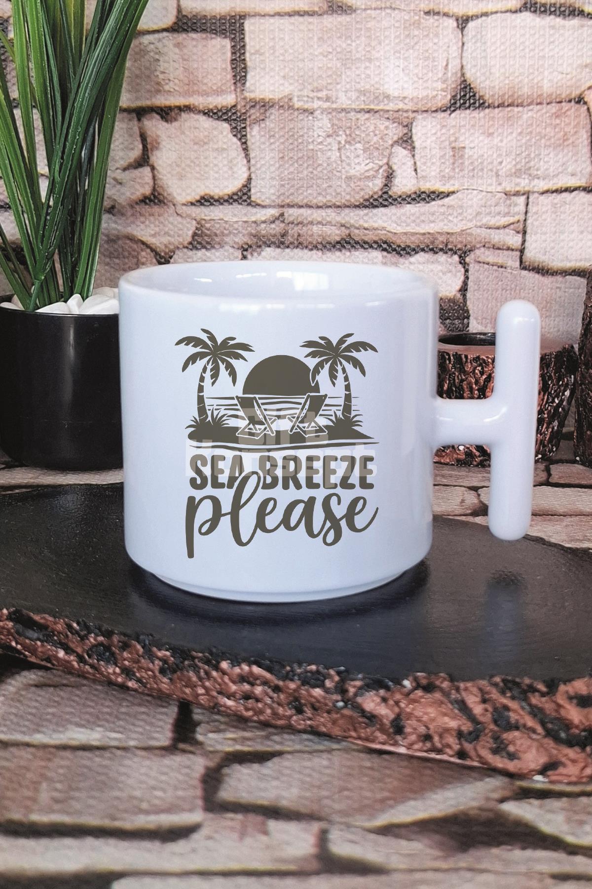 Sea Breeze Please Baskılı T Kulplu Latte Fincanı Kupa Bardak