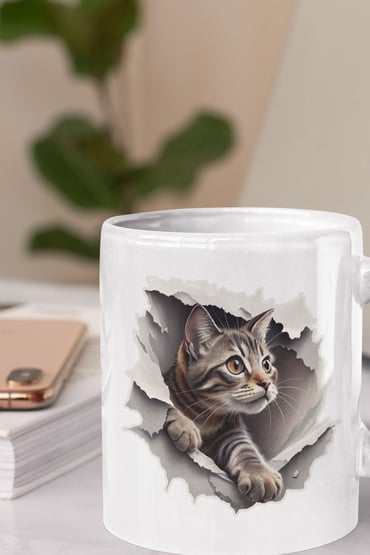 Sevimli Kedi Baskılı, Kedi Sever, Hayvansever Seramik Beyaz Hediyelik Kupa Bardak