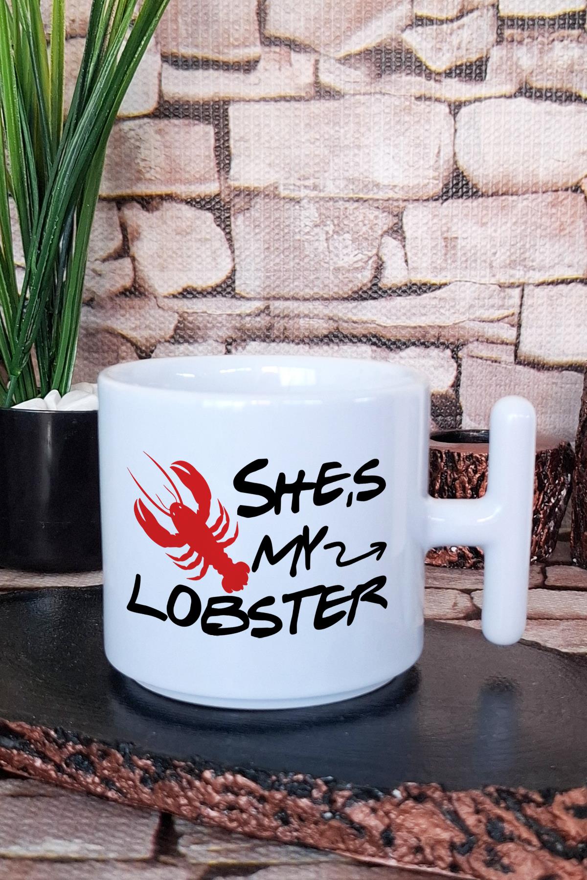 She's My Lobster Friends Baskılı T Kulplu Latte Fincanı Kupa Bardak