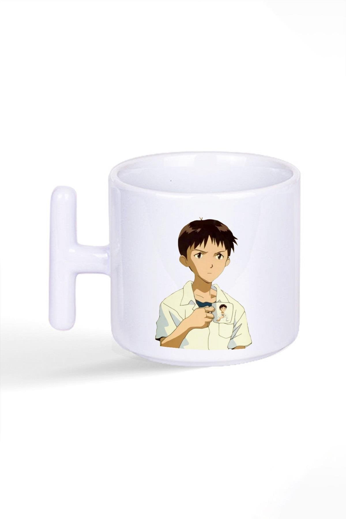 Shinji Anime Baskılı T Kulplu Latte Fincan Kupa Bardak
