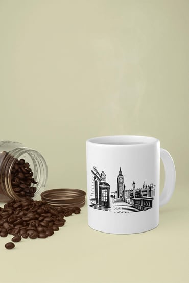 Siyah London City Baskılı Beyaz Kupa Bardak