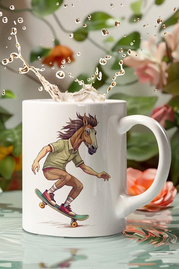 Skateboardıng Horseman/At Adam Baskılı Eğlenceli Hediyelik Beyaz Seramik Kupa Bardak