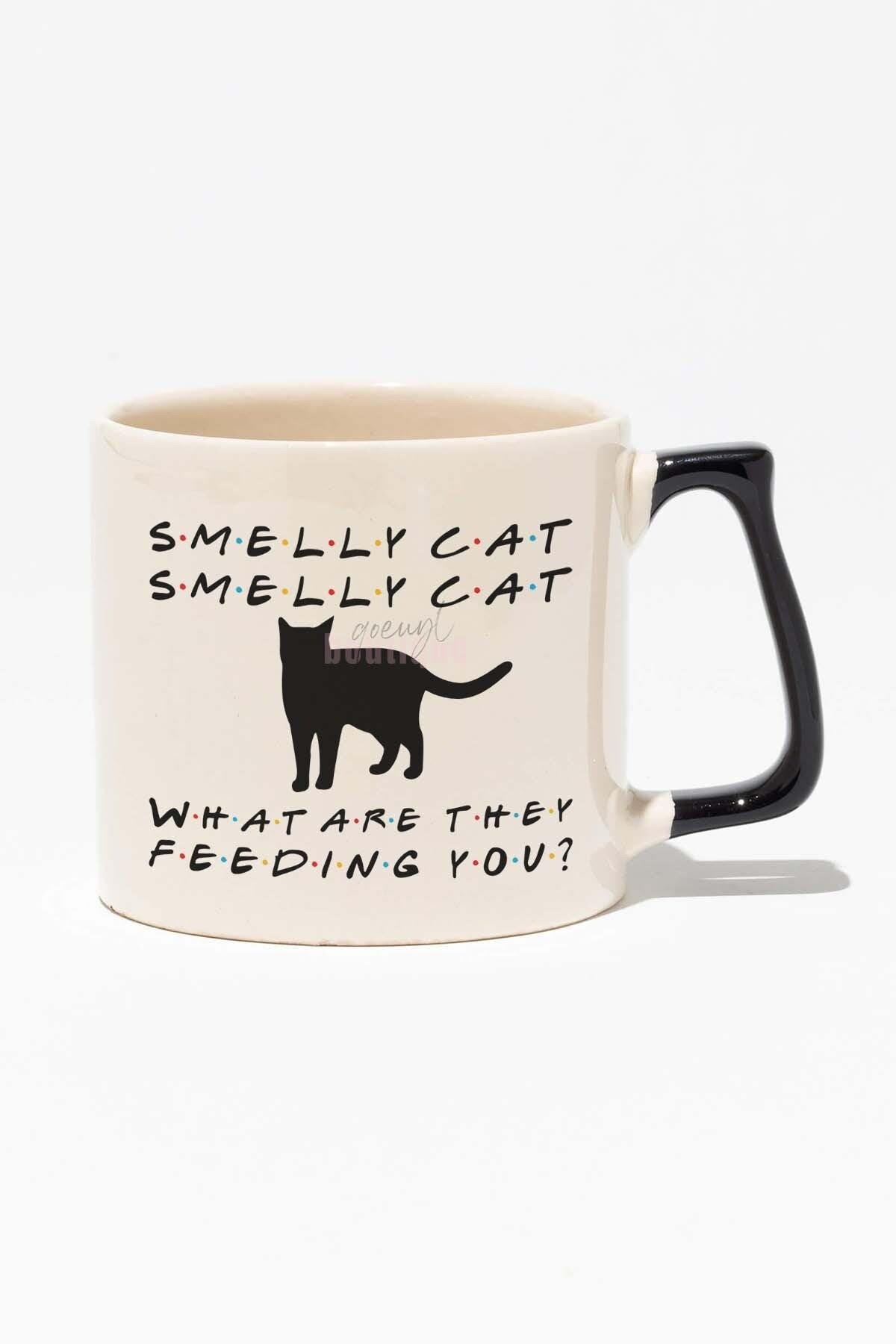 Smelly Cat Phoebe Buffay Friends Baskılı Siyah Kulplu Modern Seramik Kupa