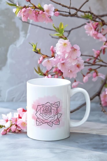 Soft Pembe Gül Baskılı Kupa Bardak