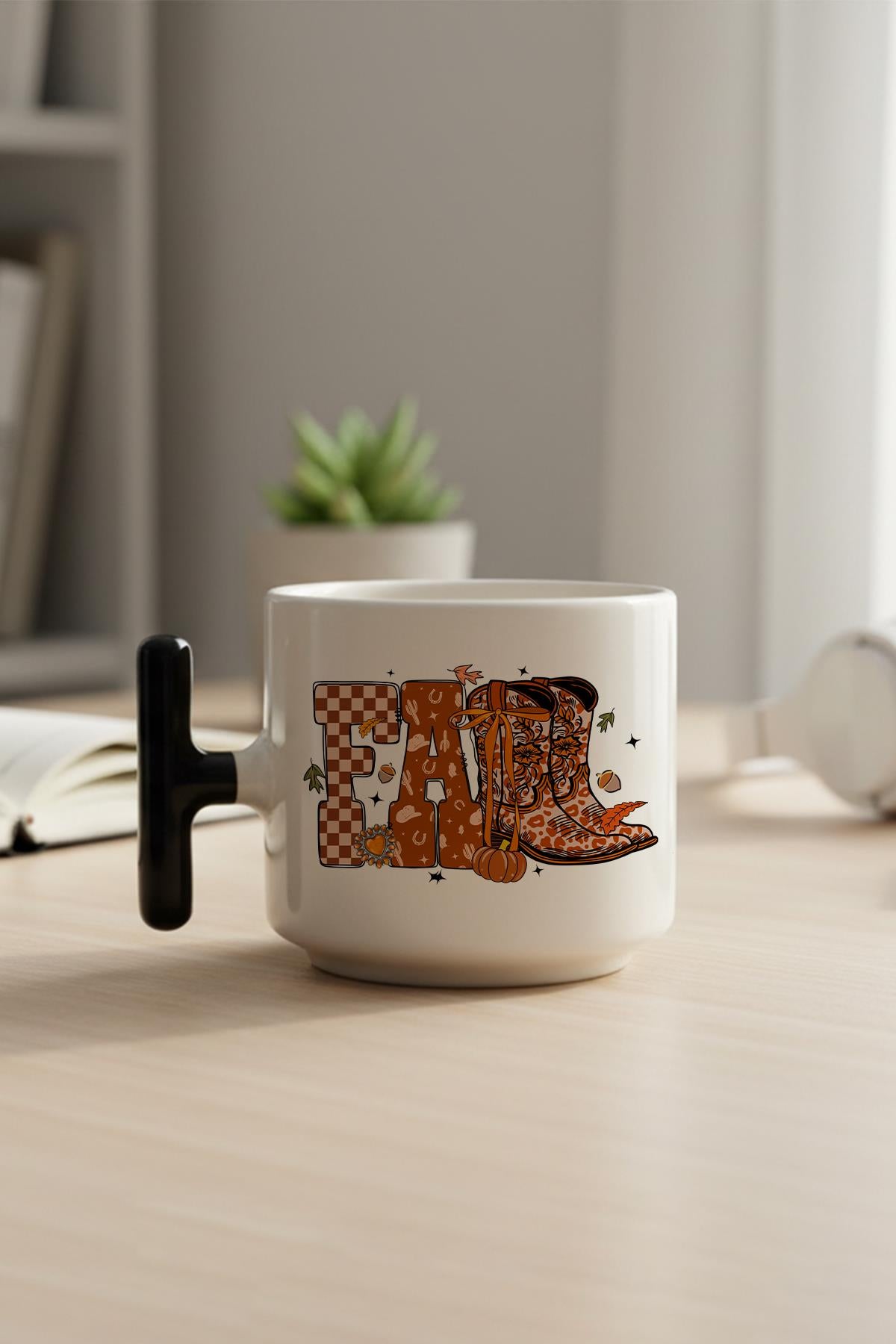 Sonbahar Temalı Fall Baskılı Hediyelik T Kulplu Latte Fincanı Kupa Bardak