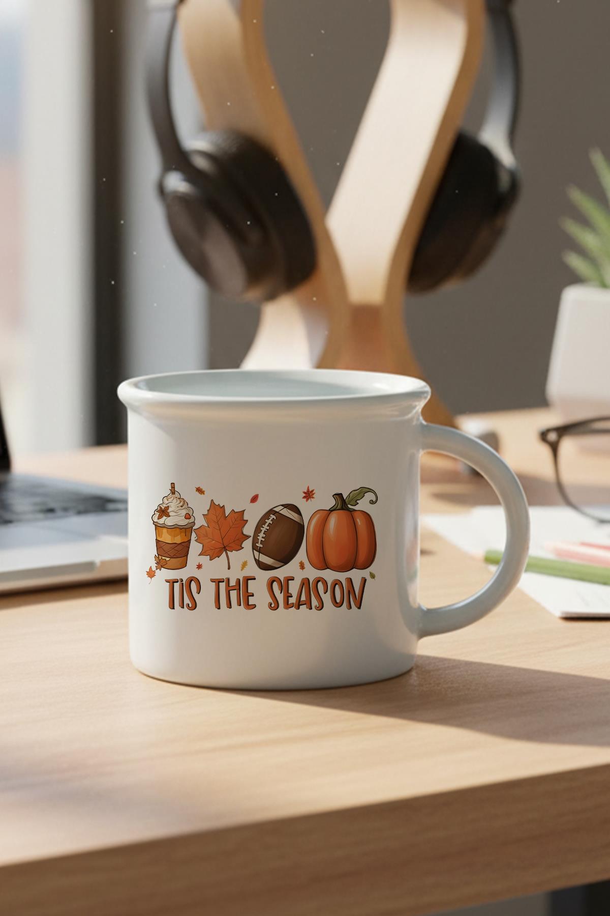 Sonbahar Temalı Kahveler No:2 Baskılı Enamel Görünümlü Seramik Vintage Kupa Bardak