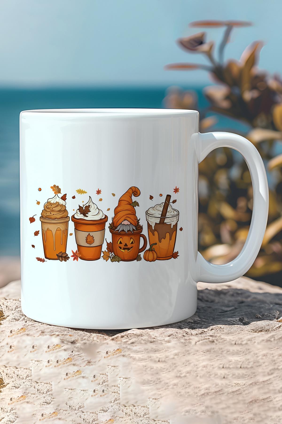 Sonbahar Temalı Kahveler No:6 Baskılı Hediyelik Kupa Bardak