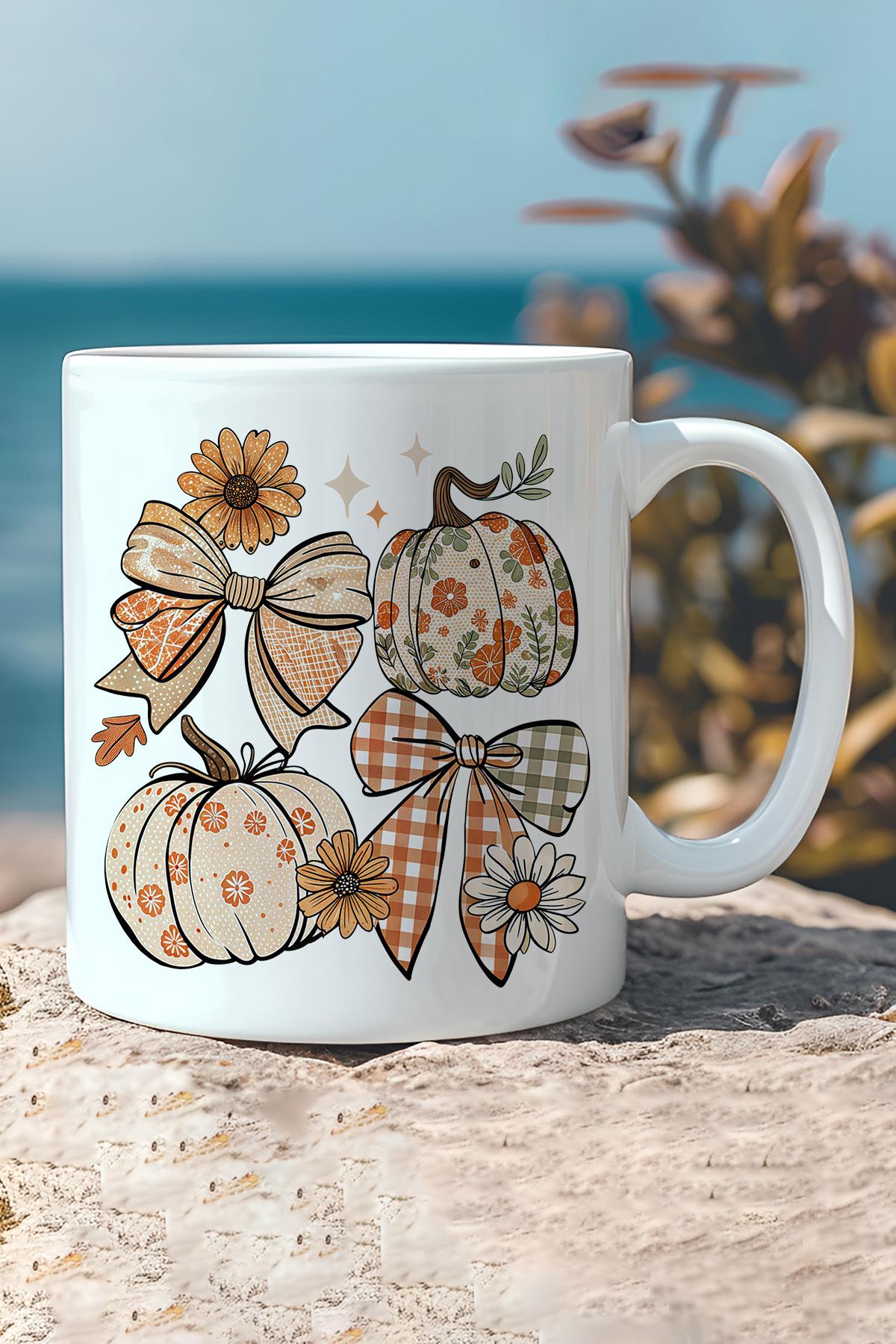 Sonbahar Teması Pumpkin Couqette Baskılı Hediyelik Kupa Bardak