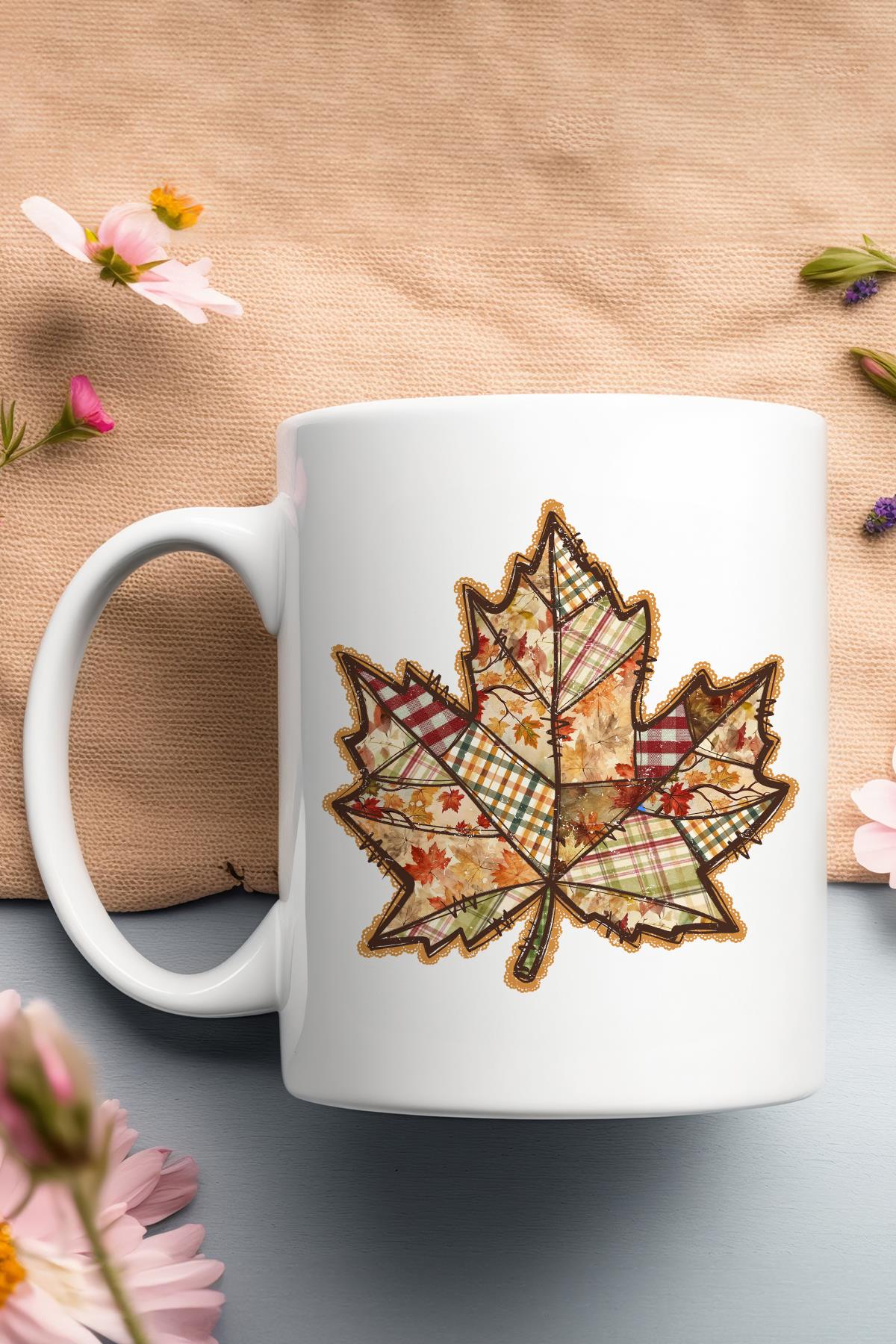 Sonbahar Yaprak Baskılı Hediyelik Kupa Bardak