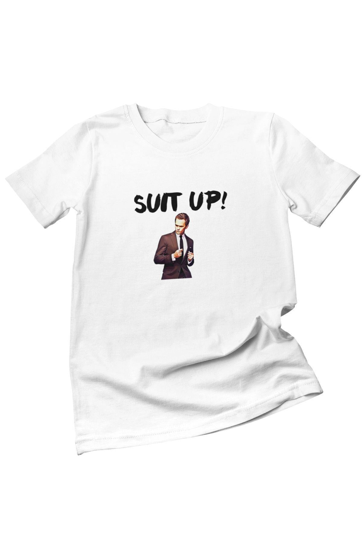Suit Up Barney Stinson Baskılı How I Met Your Mother Hediyelik Eğlenceli Beyaz Unisex T-Shirt