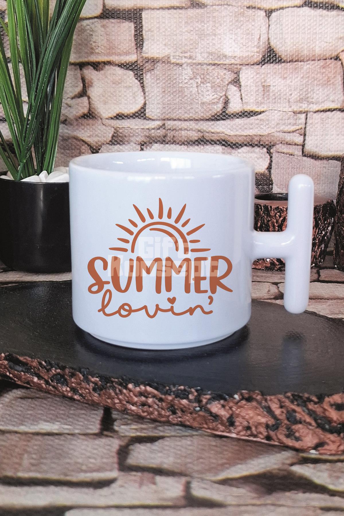 Summer Love Baskılı T Kulplu Latte Fincanı Kupa Bardak
