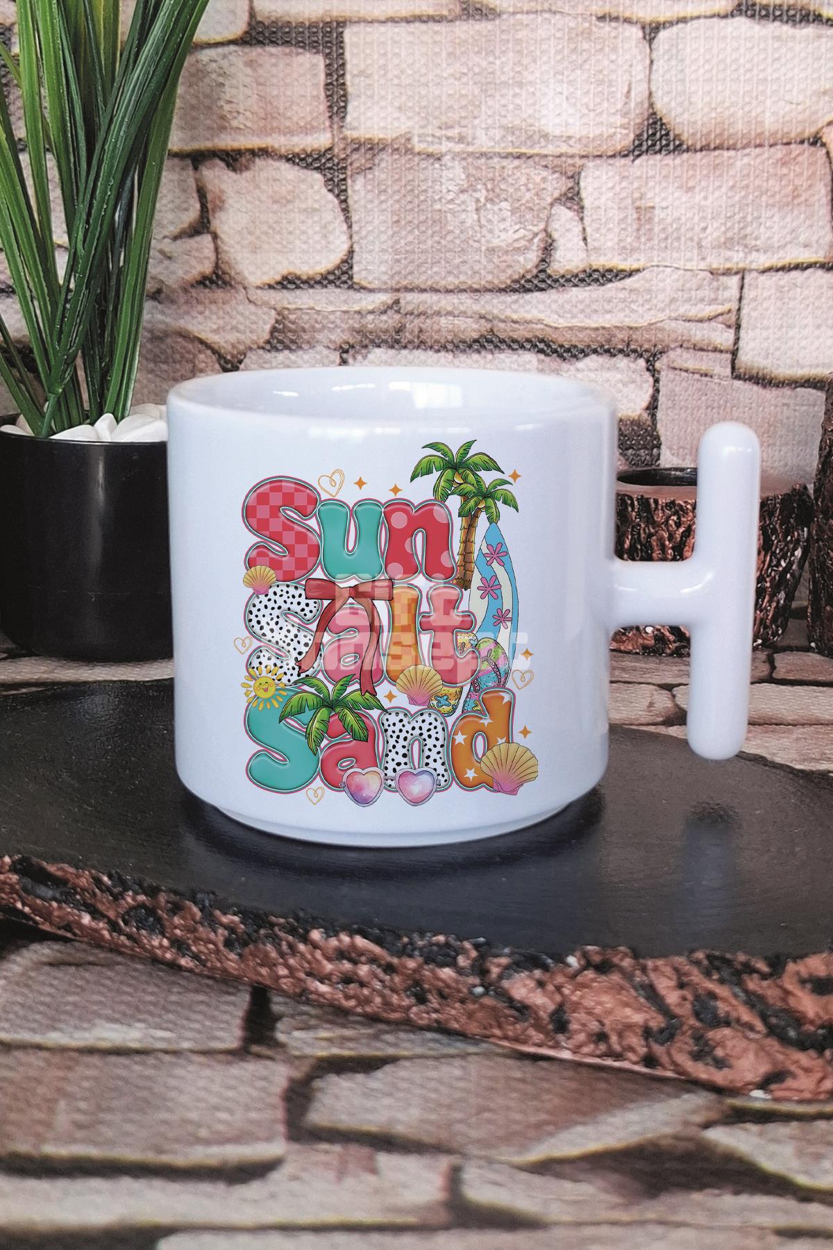 Summer Salt Sand Baskılı T Kulplu Latte Fincanı Kupa Bardak