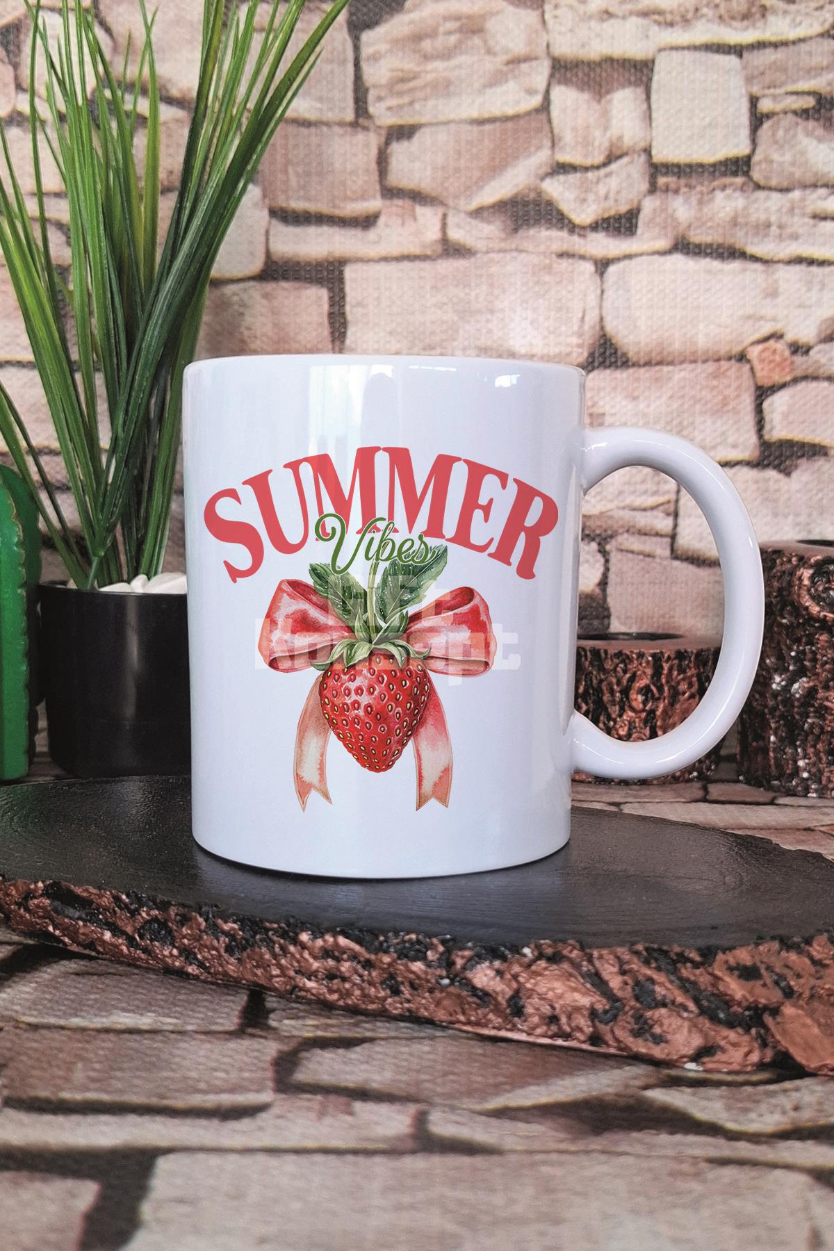 Summer Vibes Çilek Baskılı Hediyelik Kupa Bardak