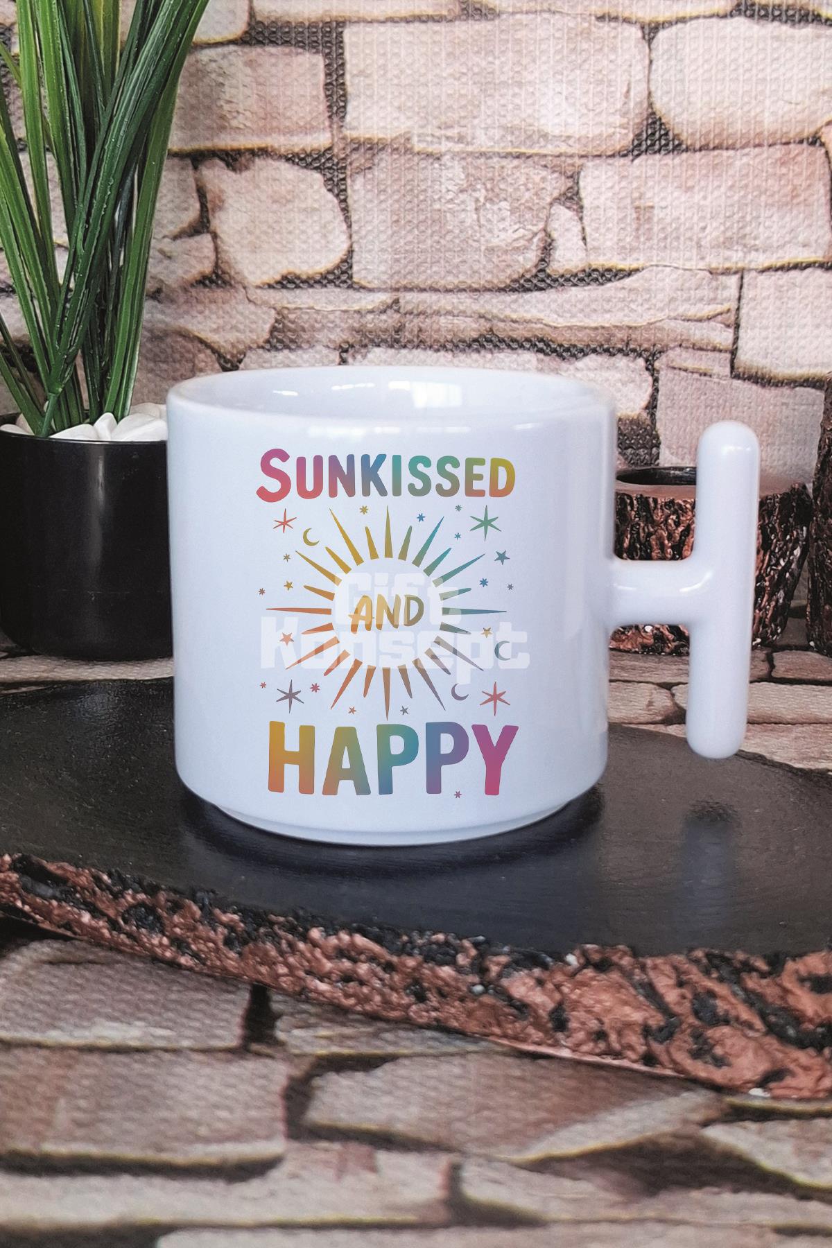 Sunkissed And Happy Baskılı T Kulplu Latte Fincanı Kupa Bardak