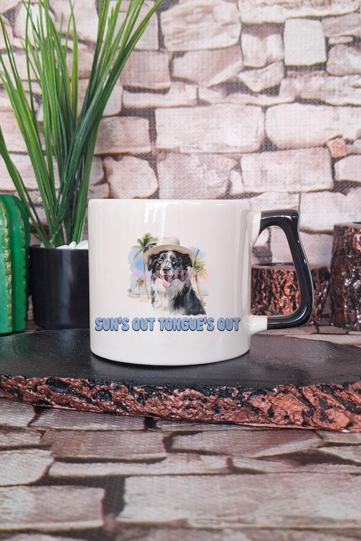 Suns Out Tongues Out Baskılı Komik Köpek Güneş Keyfi Hediyelik Kulplu Kupa Bardak