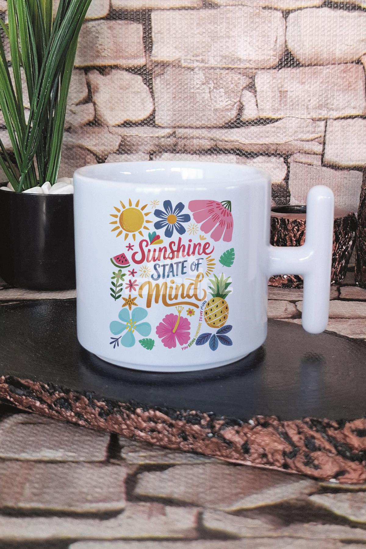 Sunshine State Of Mind Baskılı T Kulplu Latte Fincanı Kupa Bardak