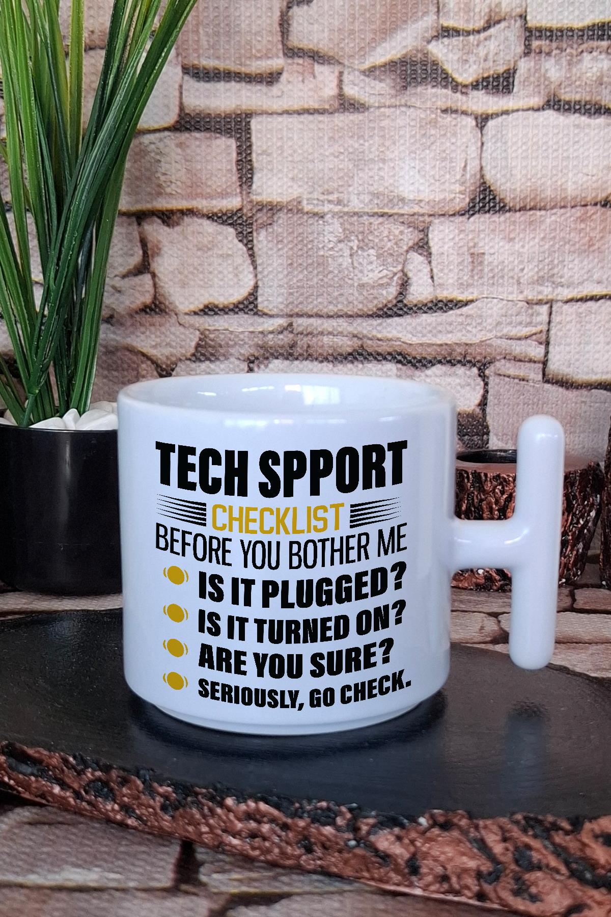 Tech Support Checklist Baskılı Komik Yazılımcı Hediyelik Baskılı T Kulplu Latte Fincanı Kupa Bardak